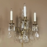 Pair Solid Brass & Crystal French Style Wall Sconces