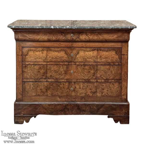 19th Century French Louis Philippe Period Burl Walnut Commode