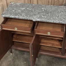 Antique French Louis XVI Neoclassical Marble Top Mahogany Buffet