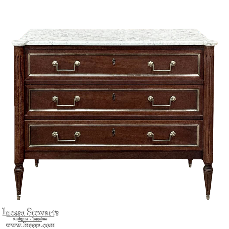 Antique French Louis XVI Mahogany Commode with Carrara Marble