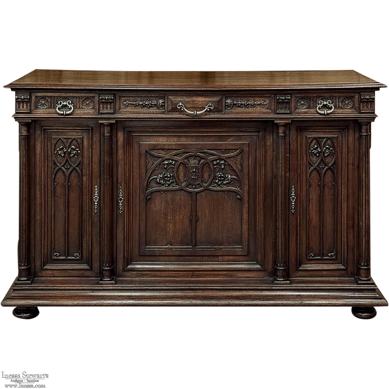 19th Century French Gothic Walnut Buffet