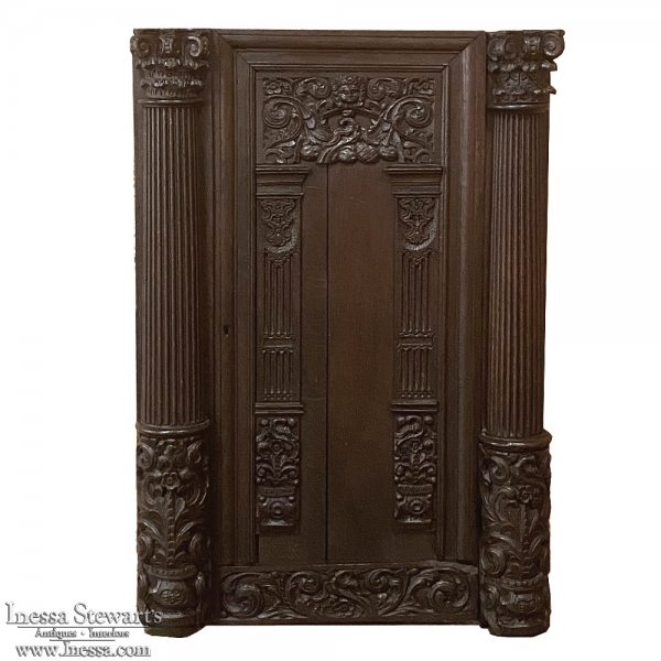 17th Century French Hand-Carved Cabinet Door with Half-Column Pilasters