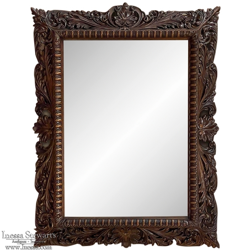 19th Century French Renaissance Carved Walnut Wall Mirror