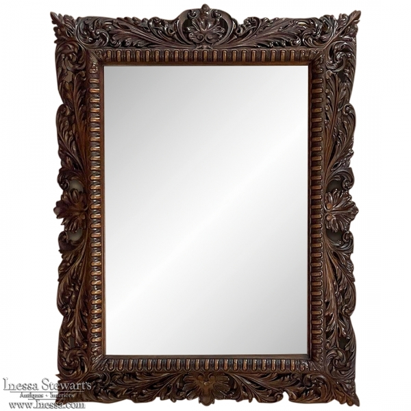 19th Century French Renaissance Carved Walnut Wall Mirror