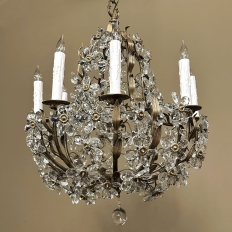 Mid-Century Italian Brass & Crystal Flower Chandelier