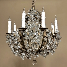 Mid-Century Italian Brass & Crystal Flower Chandelier