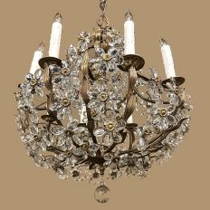 Mid-Century Italian Brass & Crystal Flower Chandelier