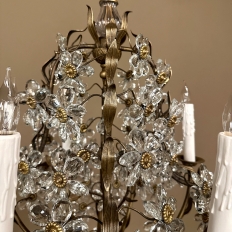 Mid-Century Italian Brass & Crystal Flower Chandelier