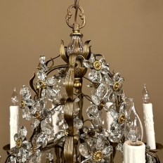 Mid-Century Italian Brass & Crystal Flower Chandelier