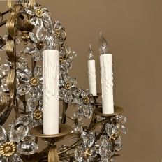 Mid-Century Italian Brass & Crystal Flower Chandelier