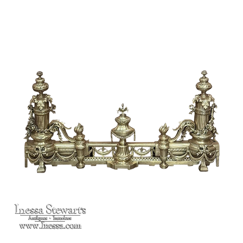 19th Century French Louis XVI Bronze Fireplace Fender Set