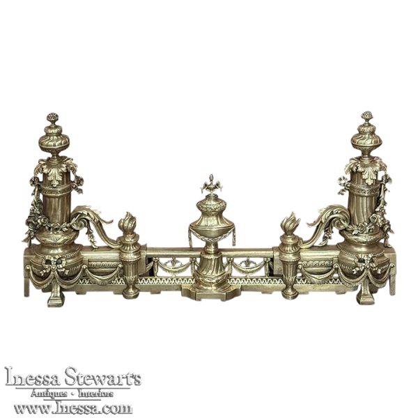 19th Century French Louis XVI Bronze Fireplace Fender Set