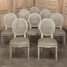 Set of 8 Antique French Louis XVI Painted Dining Chairs with Mohair & Cane