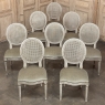 Set of 8 Antique French Louis XVI Painted Dining Chairs with Mohair & Cane