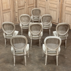 Set of 8 Antique French Louis XVI Painted Dining Chairs with Mohair & Cane