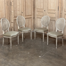 Set of 8 Antique French Louis XVI Painted Dining Chairs with Mohair & Cane