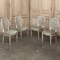 Set of 8 Antique French Louis XVI Painted Dining Chairs with Mohair & Cane