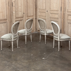 Set of 8 Antique French Louis XVI Painted Dining Chairs with Mohair & Cane