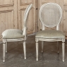 Set of 8 Antique French Louis XVI Painted Dining Chairs with Mohair & Cane