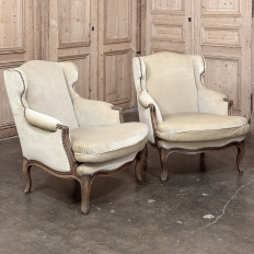 Pair French Louis XV Bergeres ~ Armchairs in Mohair