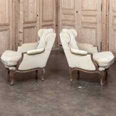 Pair French Louis XV Bergeres ~ Armchairs in Mohair