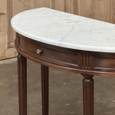 Antique French Louis XVI Demilune Mahogany Console with Carrara Marble