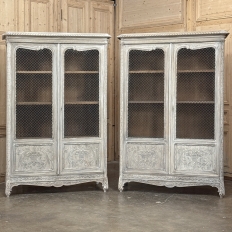 Pair 19th Century Country French Louis XVI Whitewashed Bookcases