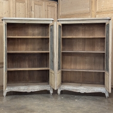 Pair 19th Century Country French Louis XVI Whitewashed Bookcases