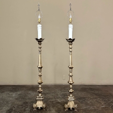 Pair 19th Century Bronze Candlestick Floor Lamps