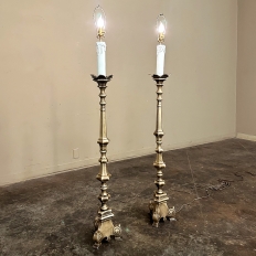 Pair 19th Century Bronze Candlestick Floor Lamps