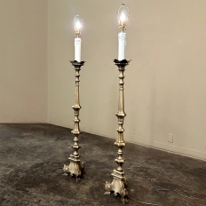 Pair 19th Century Bronze Candlestick Floor Lamps