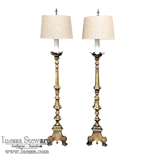 Pair 19th Century Bronze Candlestick Floor Lamps