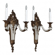 Pair Antique French Louis XV Painted Wall Sconces