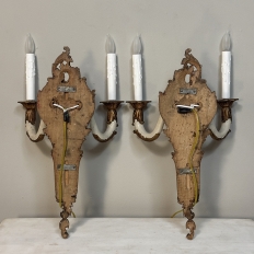 Pair Antique French Louis XV Painted Wall Sconces