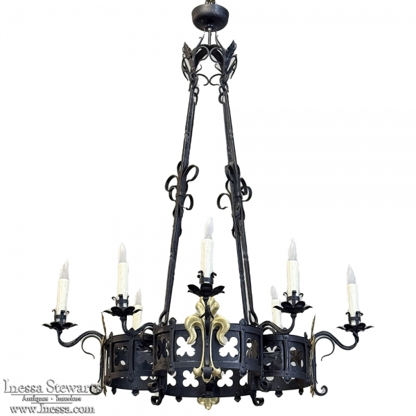 Antique French Wrought Iron Chandelier