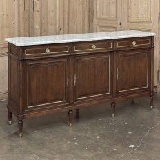 Antique French Directoire Neoclassical Mahogany Buffet with Carrara Marble Top