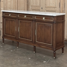 Antique French Directoire Neoclassical Mahogany Buffet with Carrara Marble Top