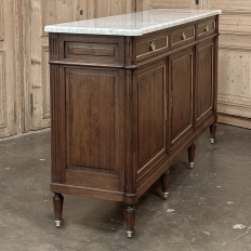 Antique French Directoire Neoclassical Mahogany Buffet with Carrara Marble Top