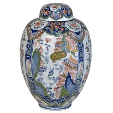 19th Century Oriental Style Delft Vase with Lid