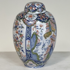 19th Century Oriental Style Delft Vase with Lid