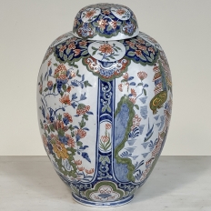 19th Century Oriental Style Delft Vase with Lid