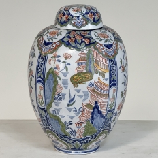 19th Century Oriental Style Delft Vase with Lid