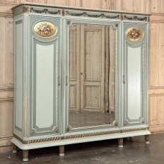 Antique Italian Neoclassical Painted Triple Armoire