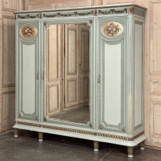 Antique Italian Neoclassical Painted Triple Armoire