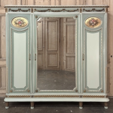 Antique Italian Neoclassical Painted Triple Armoire