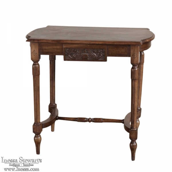 Antique Italian Neoclassical Hand Carved Walnut End Table