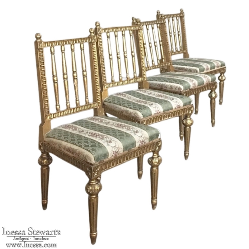 Set of 4 19th Century Swedish Louis XVI Gilded Chairs