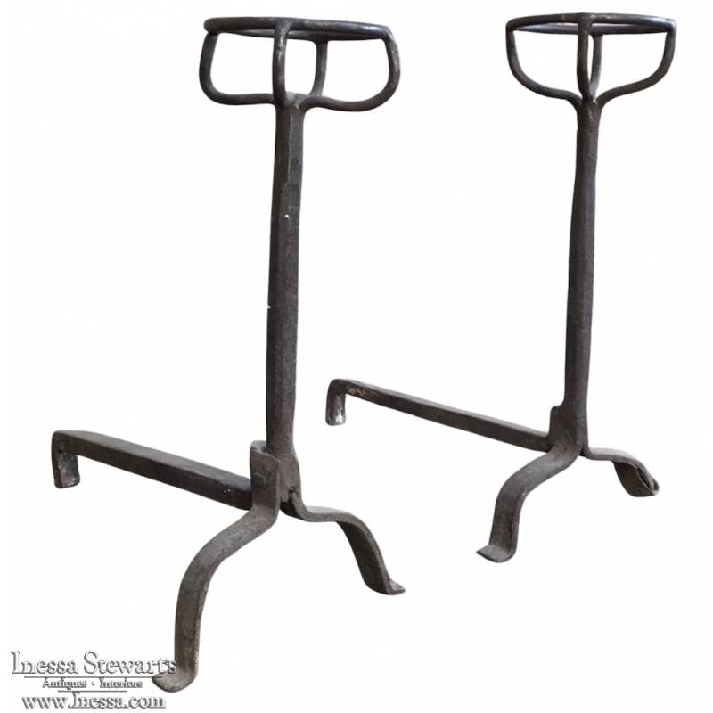 Pair 18th Century Wrought Iron Andirons