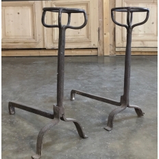 Pair 18th Century Wrought Iron Andirons