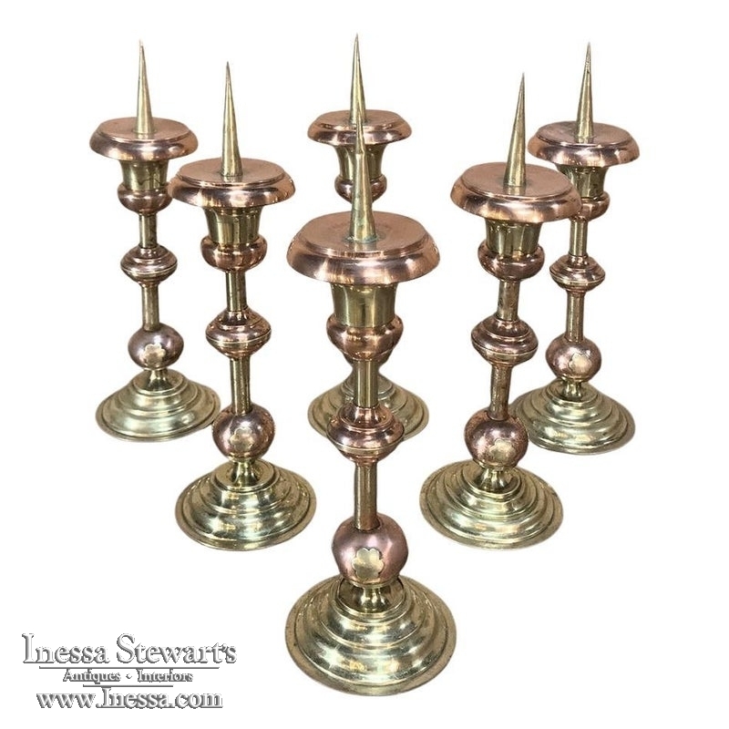 Rare Set of Six 18th Century Dutch Copper & Brass Candlesticks